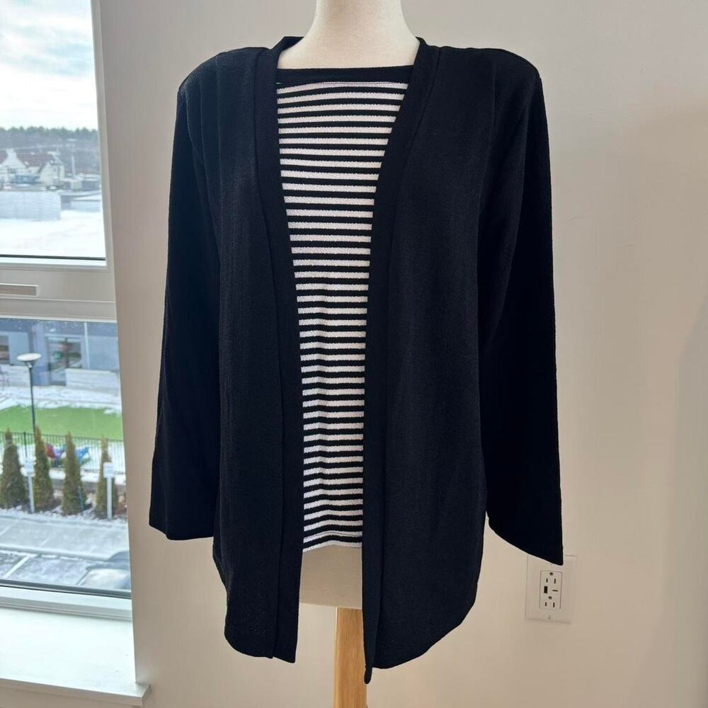 Jessica Holbrook Black and White Striped Built in Shawl Pullover Sz 1X NWT